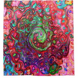 Rideaux De Douche Tourbillon liquide abstrait rétro groovy rouge aqu