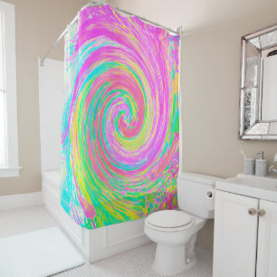 Rideaux De Douche Tourbillon Liquide Abstrait Rose et Bleu Groovy