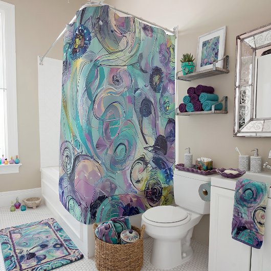 Rideaux De Douche Tourbillons abstraits violets et bleus
