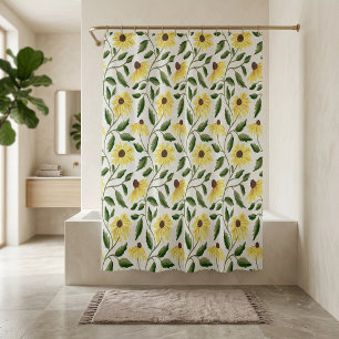 Rideaux De Douche Tournesol Aquarelle Fleur Sauvage Jaune Vert