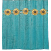 Rideaux De Douche Tournesol rustique Turquoise Bleu Grange Bois pays (Devant)