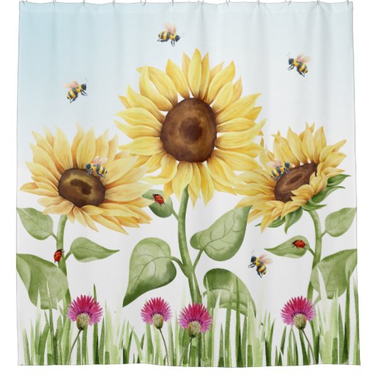 Rideaux De Douche Tournesols et Abeilles (Devant)