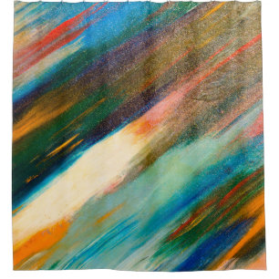 Rideaux De Douche Tracées d'aquarelle multicolores longues en diagon