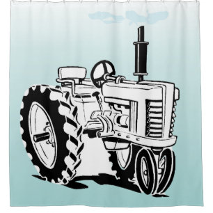 Rideaux De Douche Tracteur agricole noir et blanc sur bleu
