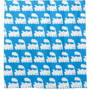 Rideaux De Douche Train à vapeur Motif - Blanc sur Bleu