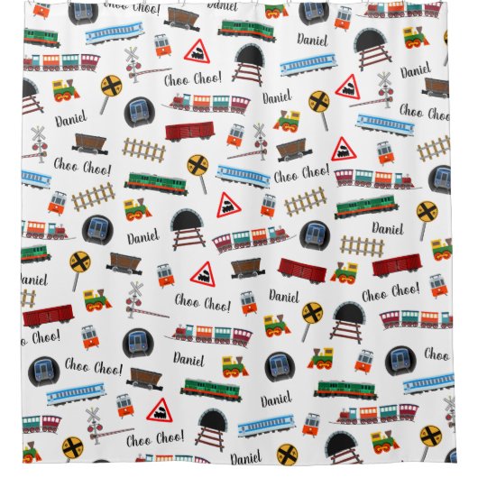 Rideaux De Douche Train Motif Petit Garçon Prénom Choo Choo Enfants (Devant)