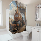 Rideaux De Douche Train Steampunk au départ de Londres (En situation)