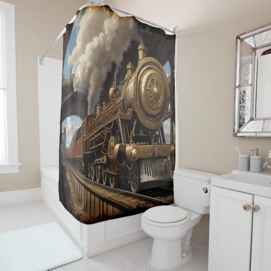 Rideaux De Douche Train Steampunk et pont victorien (En situation)