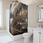 Rideaux De Douche Train Steampunk et pont victorien (En situation)