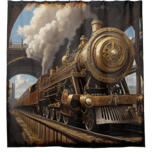 Rideaux De Douche Train Steampunk et pont victorien