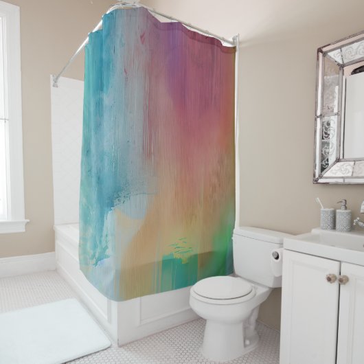 Rideaux De Douche Traînées de peinture dans des tons feutrés (En situation)
