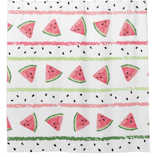 Rideaux De Douche Tranches de pastèque : Aquarelle rayée sans fil (Devant)