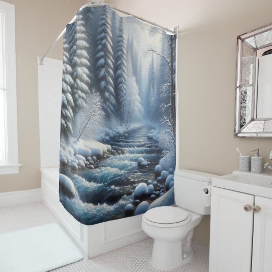 Rideaux De Douche "Tranquille Rivière d'hiver" (En situation)