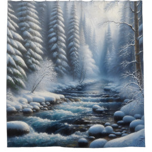 Rideaux De Douche "Tranquille Rivière d'hiver"