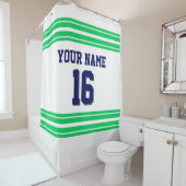 Rideaux De Douche TRANS 2X Emerald Green Stripes texte marine (En situation)