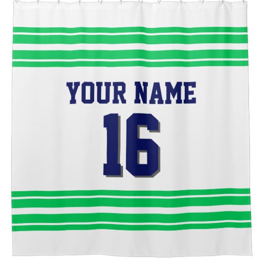 Rideaux De Douche TRANS 2X Emerald Green Stripes texte marine (Devant)