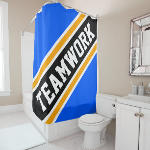 Rideaux De Douche TRAVAIL D'ÉQUIPE Bleu Clair Orange Noir Rayures de