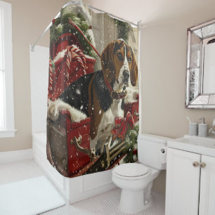 Rideaux De Douche Treeing Walker Coonhound Dog Christmas Festive