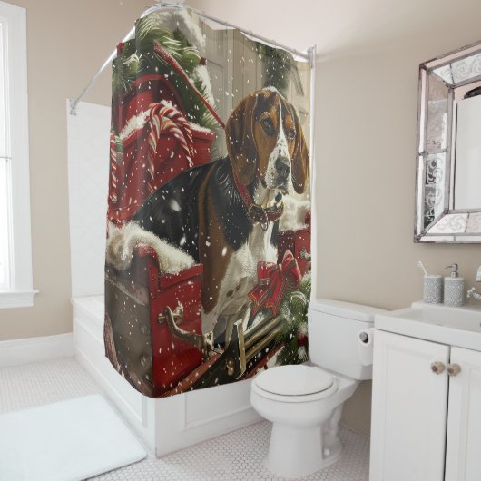 Rideaux De Douche Treeing Walker Coonhound Dog Christmas Festive (En situation)