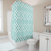 Rideaux De Douche Trellis Aqua et Blanc | Couleurs Éditable (En situation)