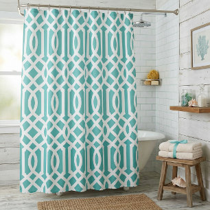 Rideaux De Douche Trellis Aqua et Blanc   Couleurs Éditable