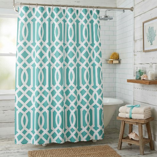 Rideaux De Douche Trellis Aqua et Blanc | Couleurs Éditable