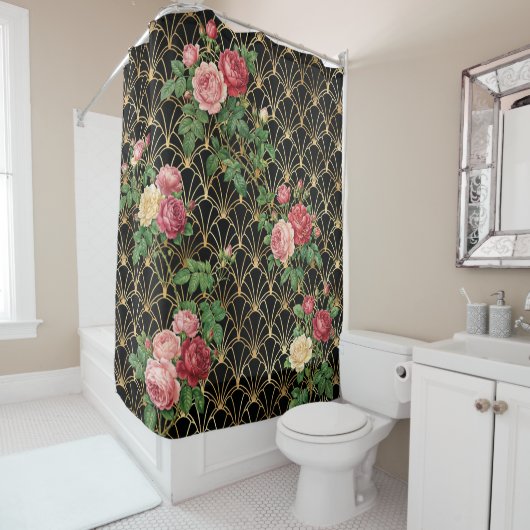Rideaux De Douche Trellis de rose dorée (En situation)