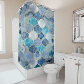 Rideaux De Douche Trellis marocain Textures minérales bleues (En situation)
