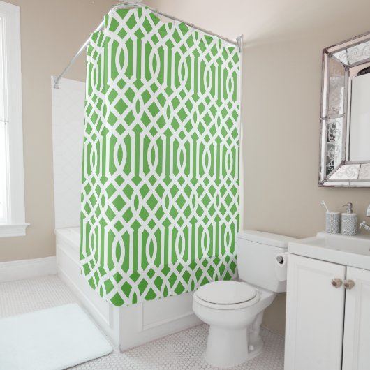 Rideaux De Douche Trellis vert et blanc | Couleurs modifiables (En situation)