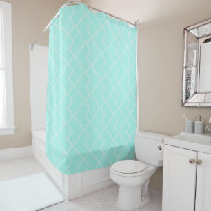 Rideaux De Douche Trendy Chic Geometrique Turquoise Carreaux blancs