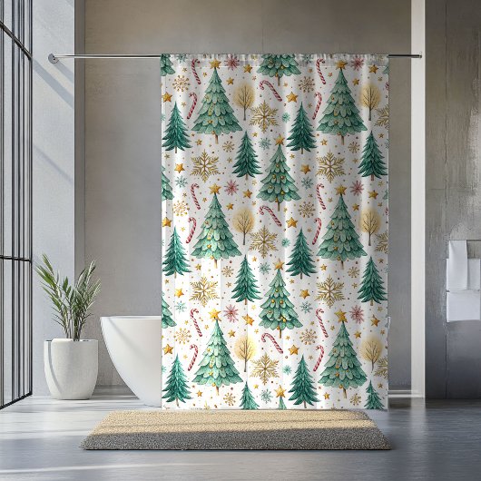 Rideaux De Douche Trendy Christmas Trees and Candy Canes Curtain