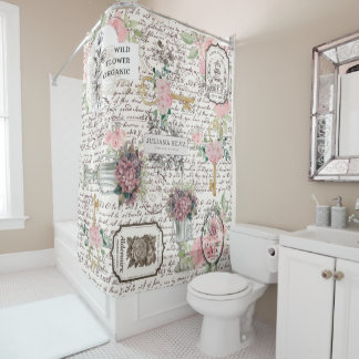 Rideaux De Douche Trendy newspaper Botanical Chic Frenchy pattern