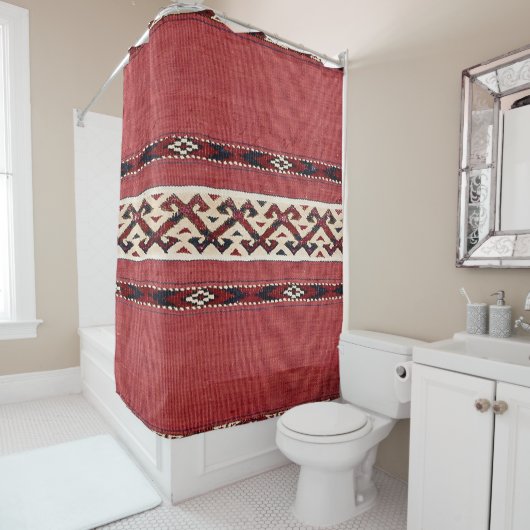 Rideaux De Douche Triangle Bleu noir noir blanc Kilim  (En situation)