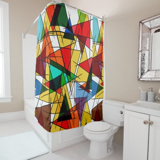 Rideaux De Douche Triangle Coloré Géométrique Moderne (En situation)