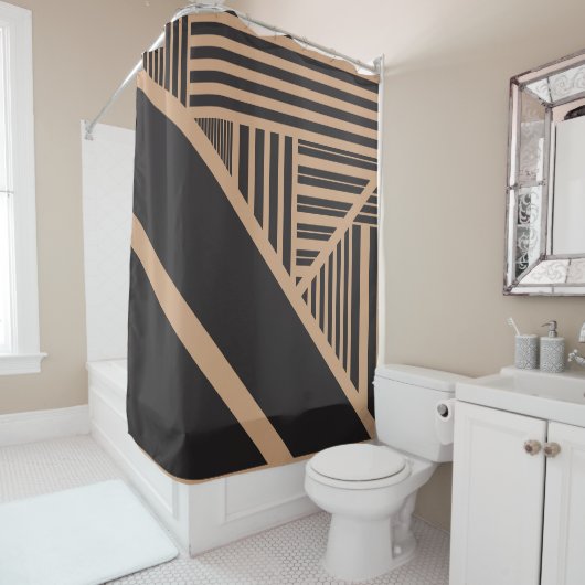 Rideaux De Douche Triangle en tan et noir (En situation)