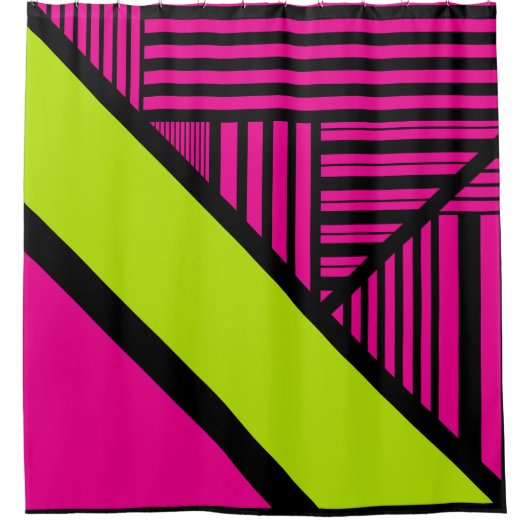 Rideaux De Douche Triangle rayures en vert citron, rose chaud et noi (Devant)