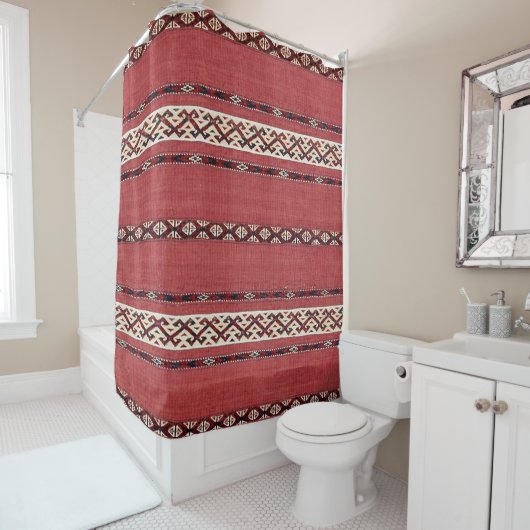 Rideaux De Douche Triangle Striangle Kilim II Rouge Noir Blanc  (En situation)