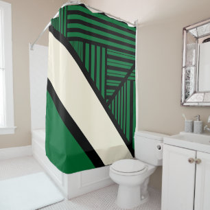 Rideaux De Douche Triangle - Vert, Crème et Noir