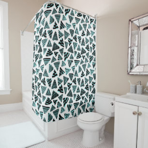 Rideaux De Douche Triangles 240121 - Noir et bleu glace sur blanc