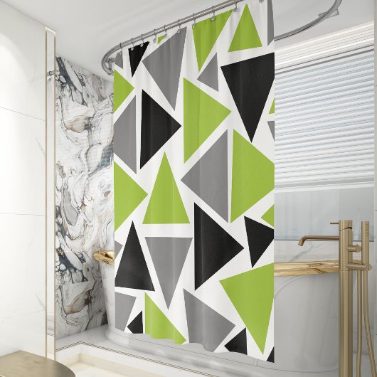 Rideaux De Douche Triangles aléatoires vert citron noir gris blanc