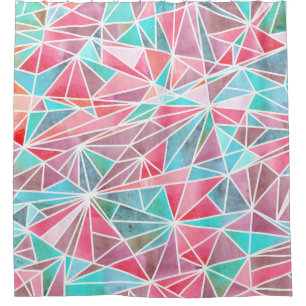Rideaux De Douche Triangles aquarelle, mosaïque estivale lumineuse.