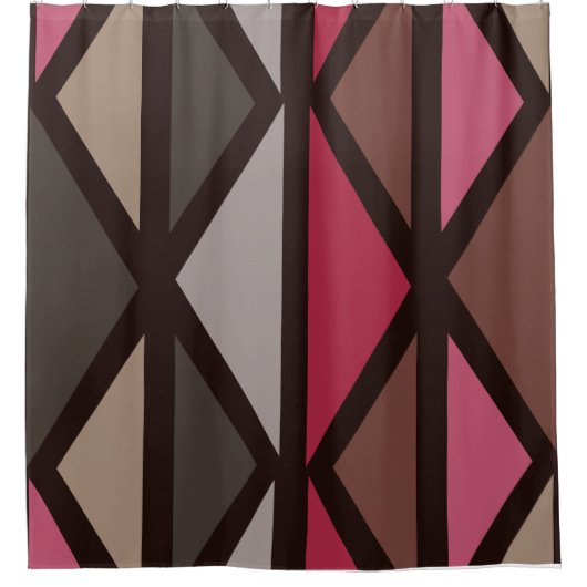 Rideaux De Douche Triangles d'art géométrique rétro Noir Rouge Brown (Devant)