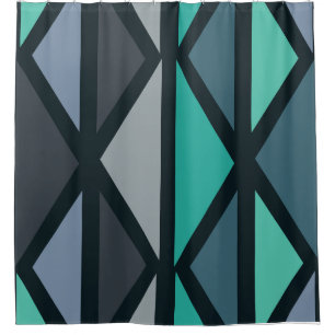 Rideaux De Douche Triangles d'art géométrique rétro Turquoise noir