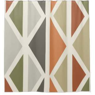 Rideaux De Douche Triangles d'art géométrique rétro Vert Orange