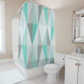 Rideaux De Douche Triangles modernes du milieu du siècle Turquoise (En situation)