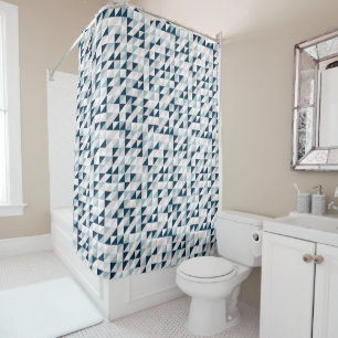 Rideaux De Douche Triangles mosaïques en bleu marine, gris et rose