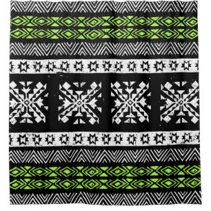 Rideaux De Douche Tribal Navajo, motif noir blanc vert.