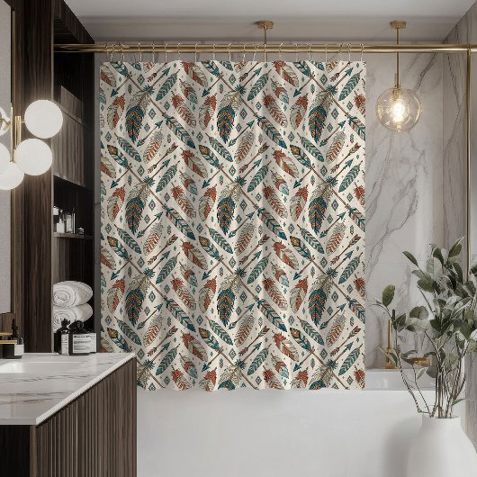 Rideaux De Douche Tribal Shower Curtain Native Arrows and Feathers