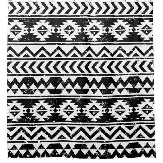 Rideaux De Douche Tribu aztèque : motif blanc grinçant. (Devant)
