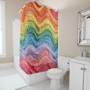 Rideaux De Douche Tricot Bohème Rayé Coloré, Ambiance Cosy et Artisa